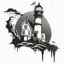dark spook Erie creepy lighthouse spikes simple tattoo design idea