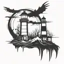 dark spook Erie creepy lighthouse spikes simple tattoo design idea
