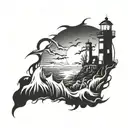 dark spook Erie creepy lighthouse spikes chaos  tattoo design idea