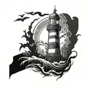 dark spook Erie creepy lighthouse spikes chaos  tattoo design idea