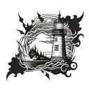 dark spook Erie creepy lighthouse spikes chaos  tattoo design idea