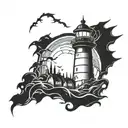 dark spook Erie creepy lighthouse spikes chaos  tattoo design idea