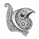 mischievous ghost in a sea shell tattoo design idea
