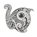 mischievous ghost in a sea shell tattoo design idea