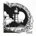 dark spook Erie creepy lighthouse spikes tattoo design idea