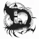 dark spook Erie creepy lighthouse spikes tattoo design idea