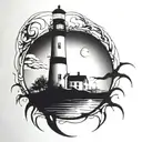 dark spook Erie creepy lighthouse spikes simple  tattoo design idea