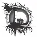 dark spook Erie creepy lighthouse spikes simple  tattoo design idea