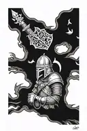 A 3 theme cross between english crusaders, 1300s scottish warriors and 1100s Viking warriors. Full sleeve, black and blu tattoo design idea