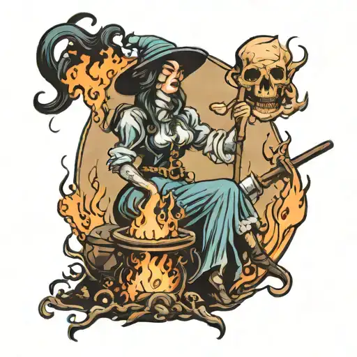  colonial era witch burning at stake  tattoo design idea