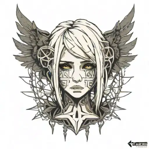 beautiful emo girl with white hair with Bring Me the Horizon symbol on forehead  tattoo design idea