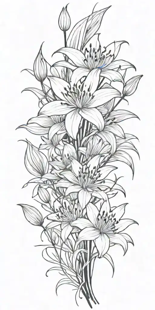 spider lily flowers blooming with red lotus flower and space between the flowers. Add a snake in as well tattoo design idea