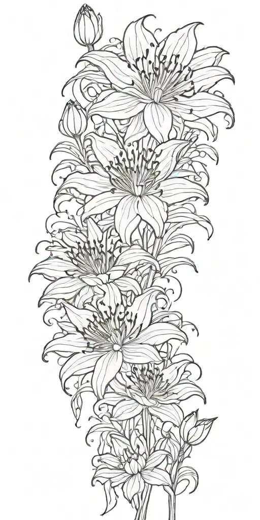 spider lily flowers blooming with red lotus flower. with space between flowers tattoo design idea