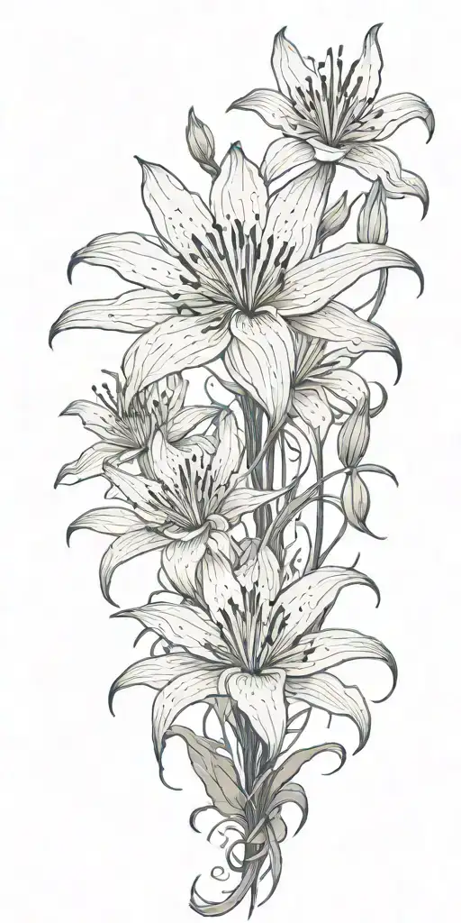 spider lily flowers blooming with red lotus flower and space between the flowers. Add a snake in as well tattoo design idea