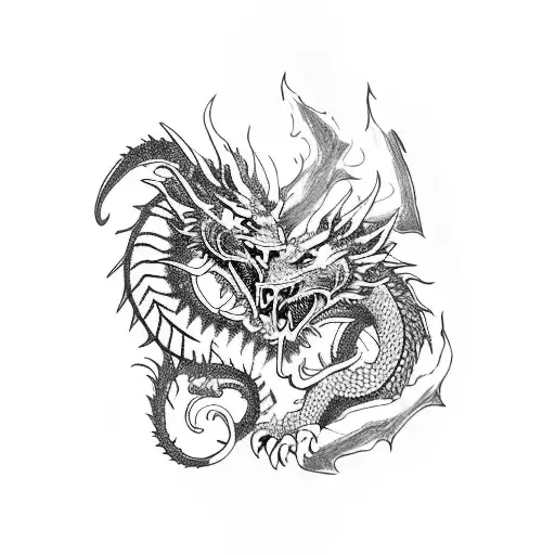 A dragon and tiger engaged in a fierce battle tattoo design idea