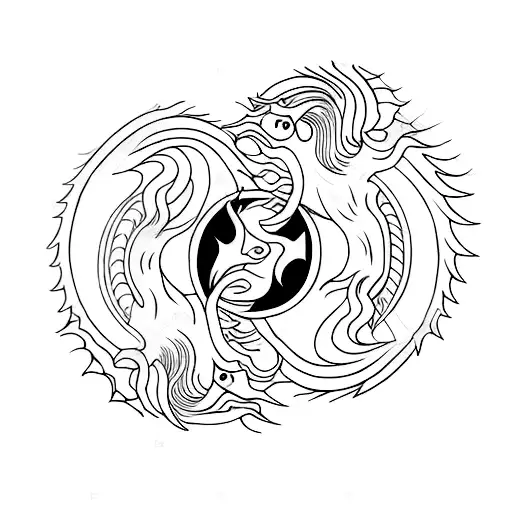 yin yang pheonix and dragon tattoo design idea