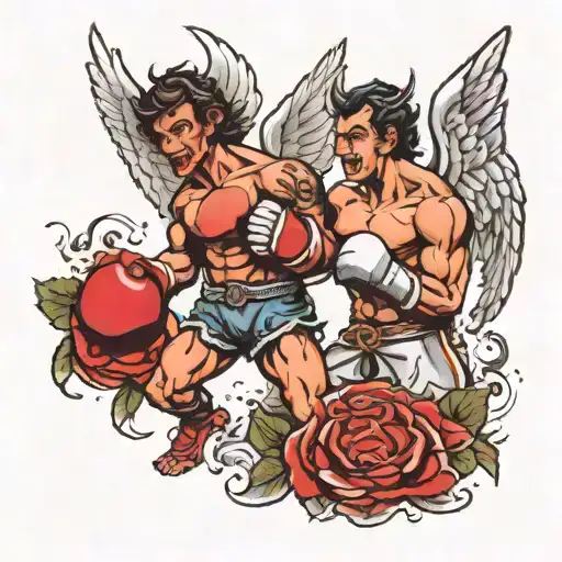 angel boxing demon good vs evil boxing tattoo design idea