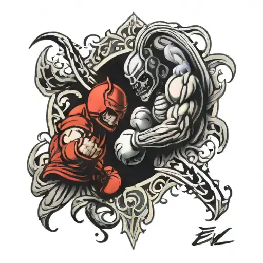 good vs evil boxing tattoo design idea