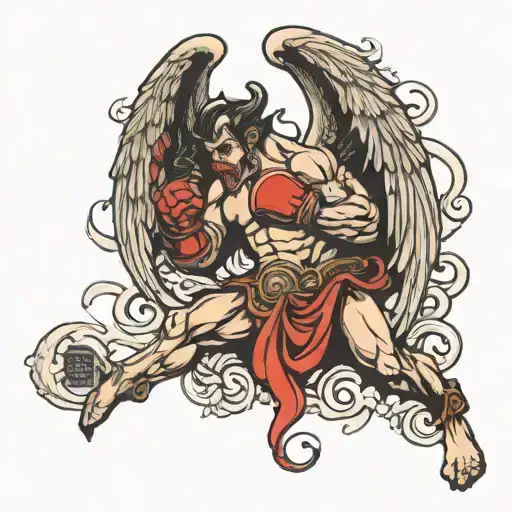 angel boxing demon tattoo design idea