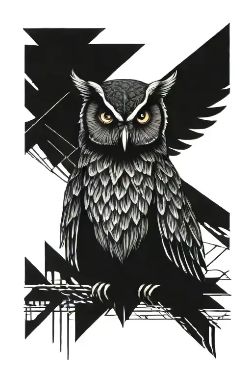realistic owl with wings, dark gothic Style arm tattoo tattoo design idea