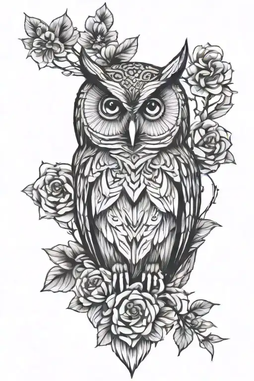 arm tattoo owl with flowers un a gothic dark style tattoo design idea