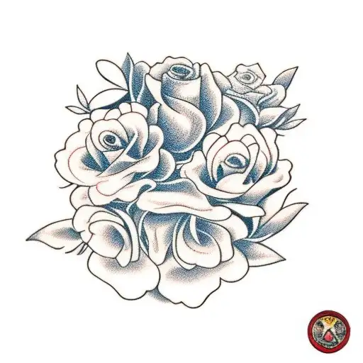 A TV remote control surrounded by a bouquet of flowers tattoo design idea