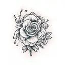A TV remote control surrounded by a bouquet of flowers tattoo design idea