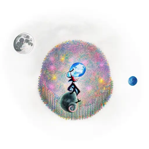 A whimsical tattoo inspired by Dr. Seuss' stories, with a full moon illuminating a fantastical landscape tattoo design idea