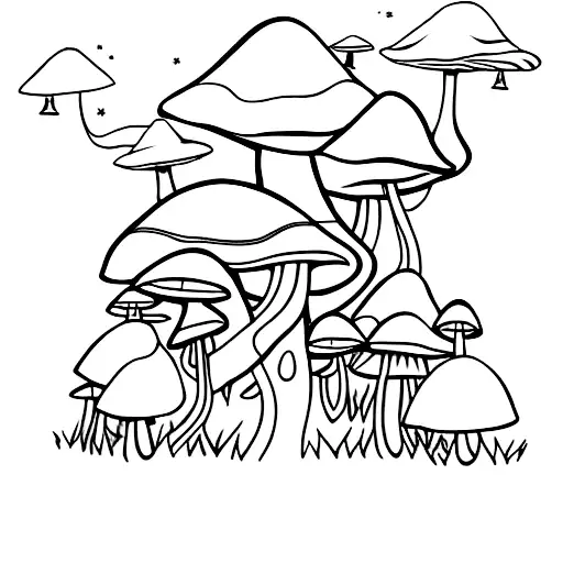 A mushroom forest with hidden references to movies and books tattoo design idea