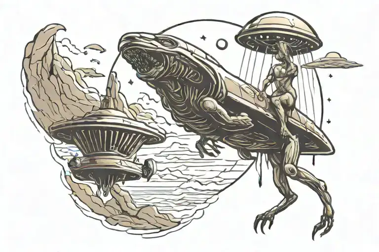 alien abduction scene with a UFO tattoo design idea