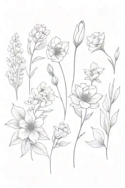 February May August October November birth flower bouquet tattoo design idea