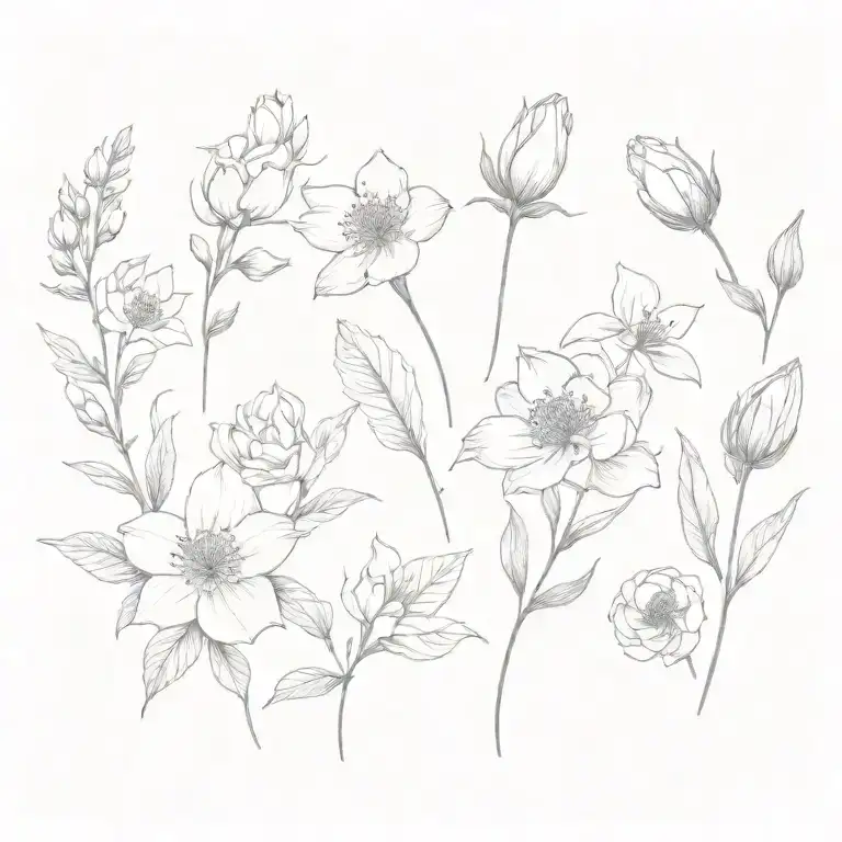 February May August October November birth flower bouquet tattoo design idea