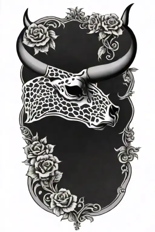 floral cow skull leopard print surrounded tattoo design idea