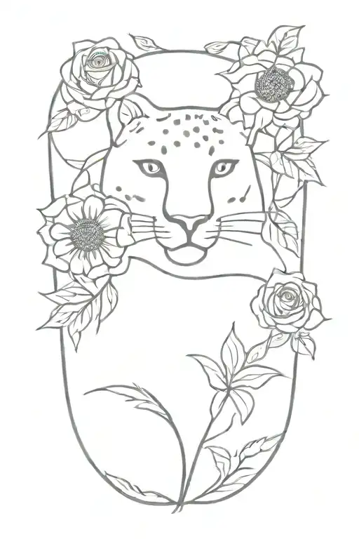 sunflowers roses vines leopard surrounded  tattoo design idea