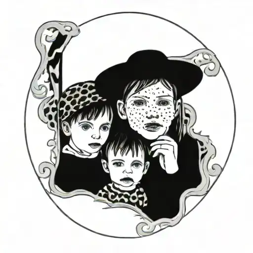 A portrait of your children surrounded by a leopard print border tattoo design idea