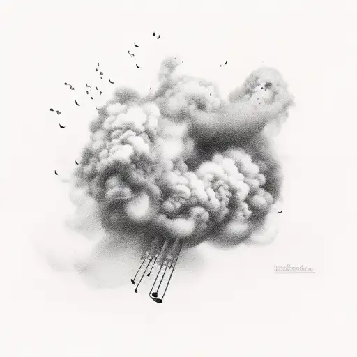 A smoke cloud forming musical instruments tattoo design idea