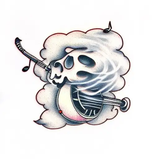 A smoke cloud forming musical instruments tattoo design idea
