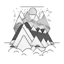 A drum set surrounded by a mountain landscape tattoo design idea