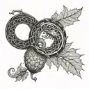 ouroboros and acorn leaf tattoo design idea