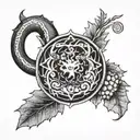 ouroboros and acorn leaf tattoo design idea