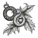 ouroboros and acorn leaf tattoo design idea