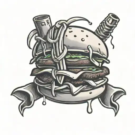 Design a tattoo of a McDonald's logo intertwined with elements from RuneScape tattoo design idea