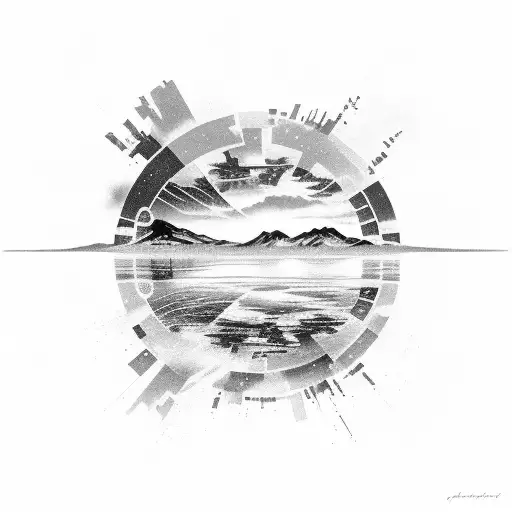 cleveland sky line with brows colors reflecting on water tattoo design idea