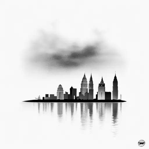 cleveland skyline reflecting on water tattoo design idea