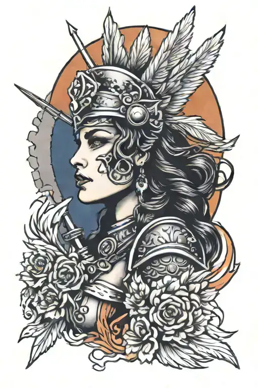 valkyrie warrior woman sunset smoke tattoo design idea