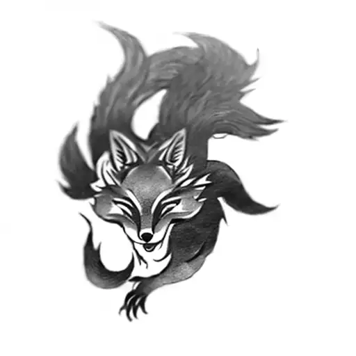 add Japanese fox spirit masks, chrysanthemum flowers and swords tattoo design idea