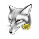 japanese fox masks with water backgrounds and chrysanthemums flowers tattoo design idea