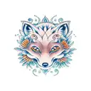 japanese fox masks with water backgrounds and chrysanthemums flowers tattoo design idea