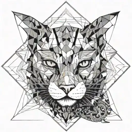 a man with a gnaga cat mask connecting with the universe tattoo design idea