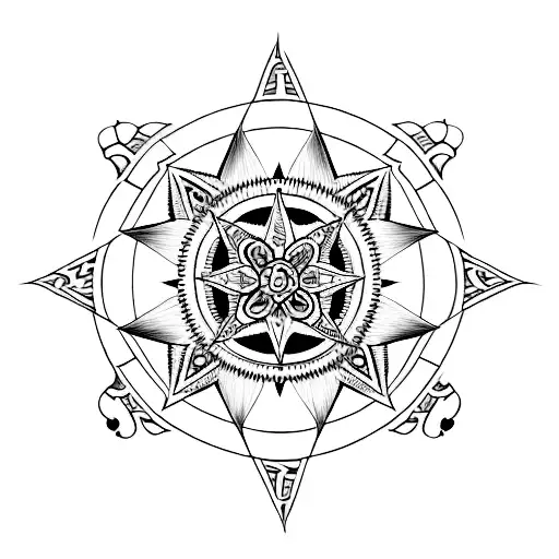 A skull adorned with intricate compass rose patterns, symbolizing the journey of life tattoo design idea